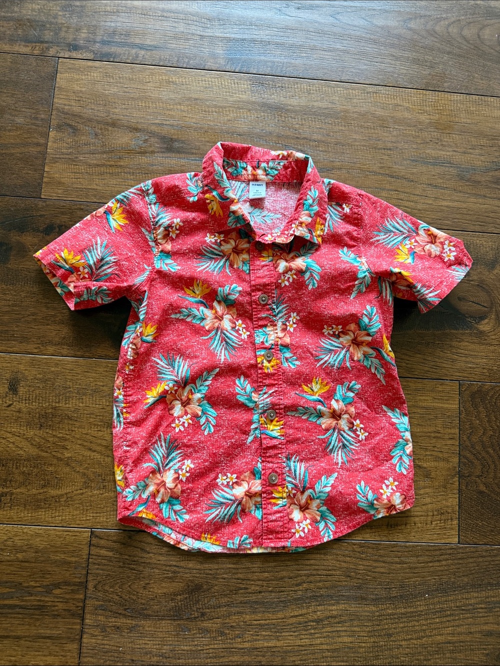 Hawaiian Floral Button Down shirt 5T stretch